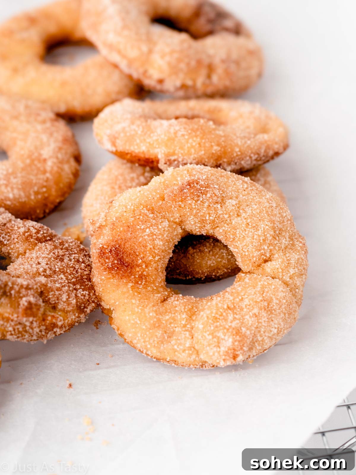 Close-up of a gluten free apple cider donut.