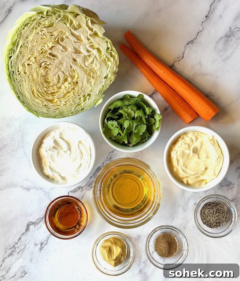 Coleslaw ingredients displayed. 