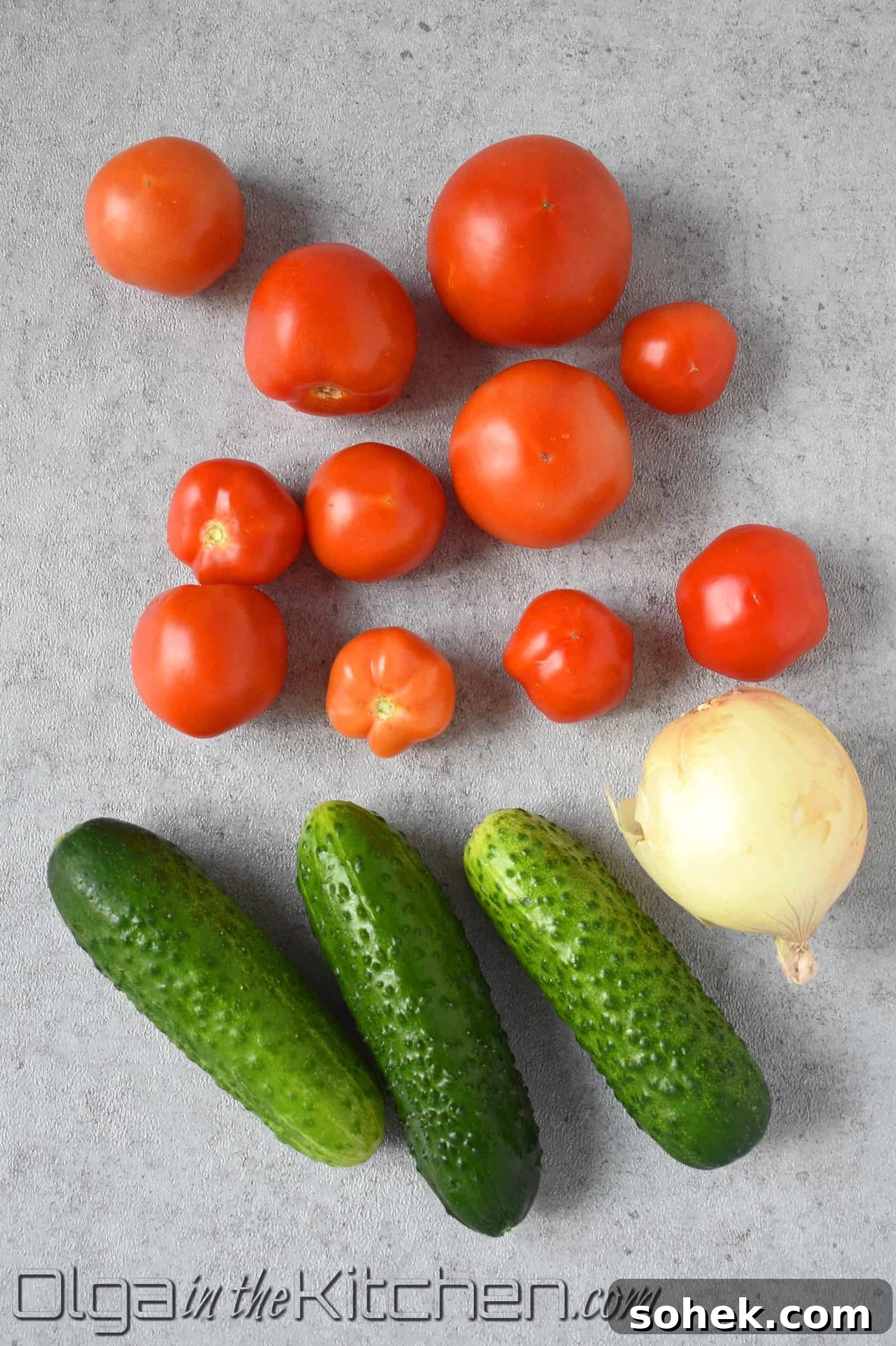Chopped tomatoes and cucumbers ready for salad.