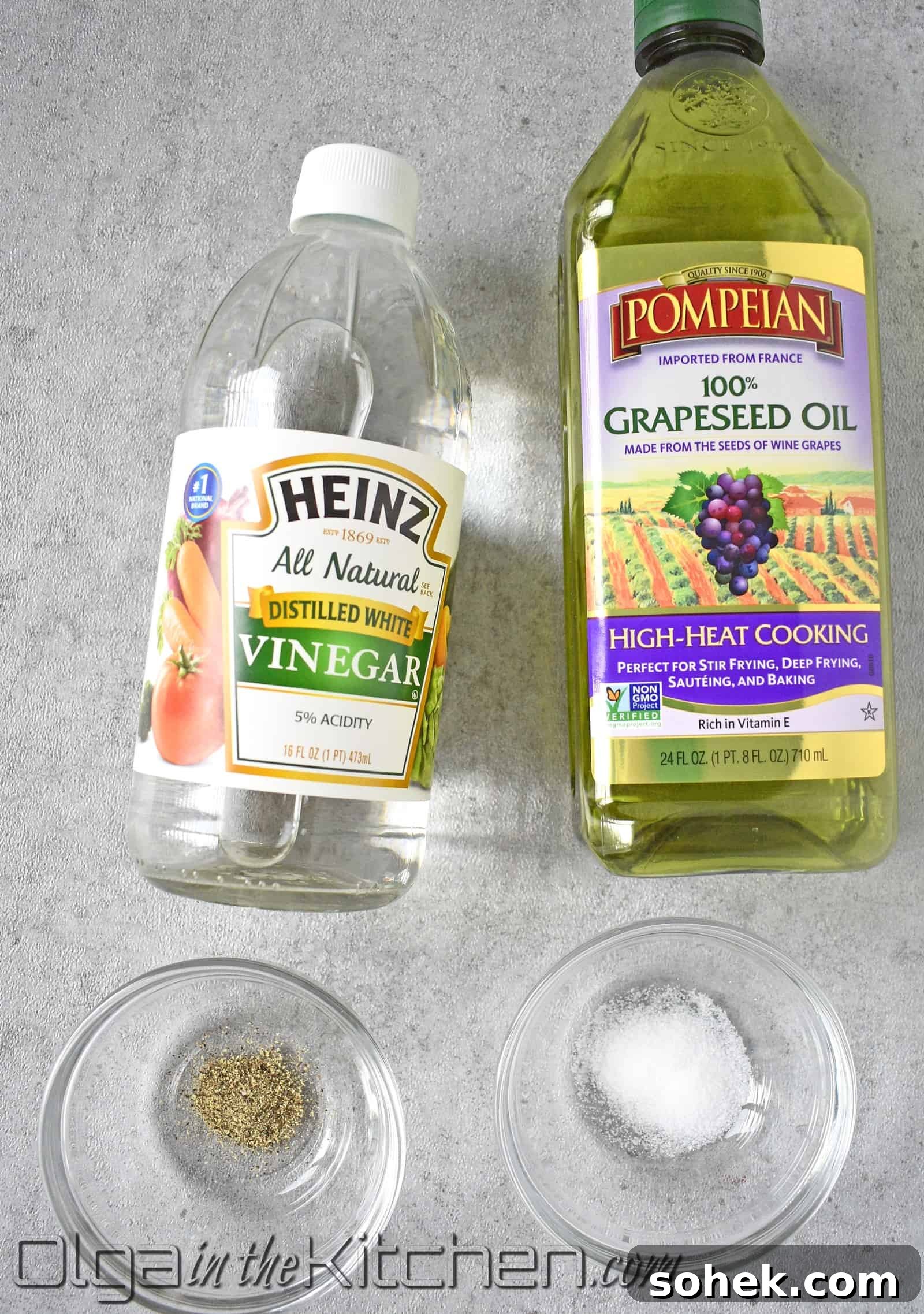 Simple dressing ingredients for tomato cucumber salad.