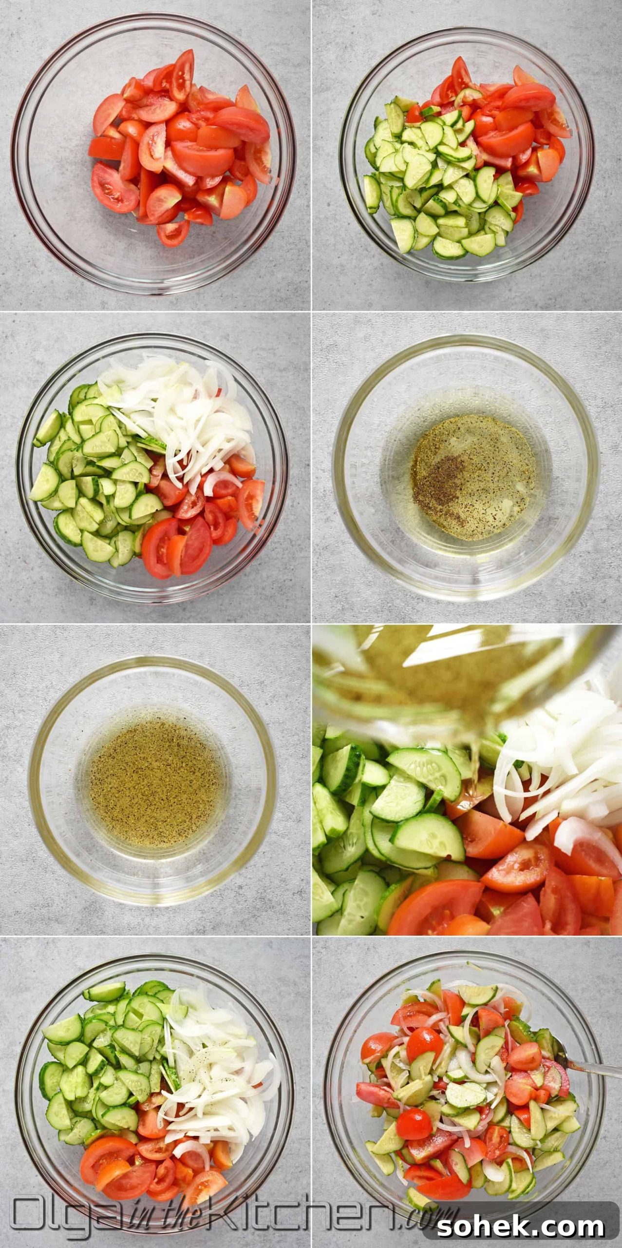 Mixed tomato and cucumber salad ready to serve.