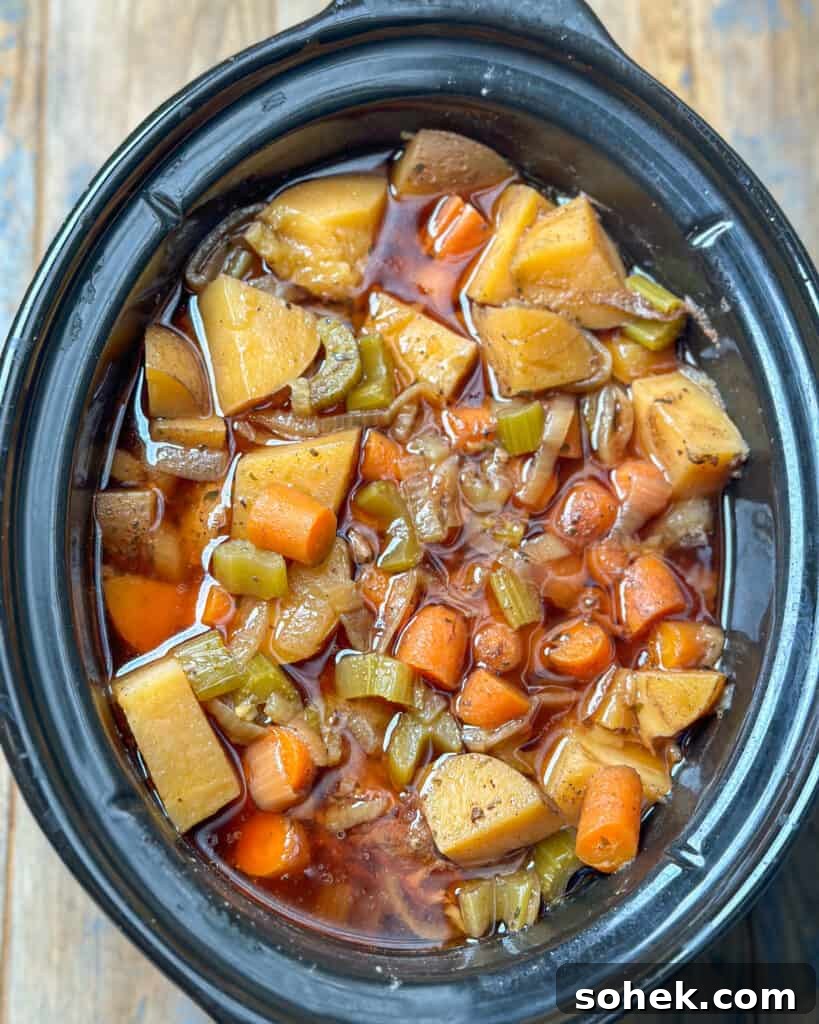 Soft vegetables with pot roast