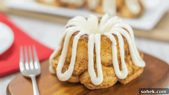 mini bundt cinnamon sugar pull-apart bread with cream cheese glaze